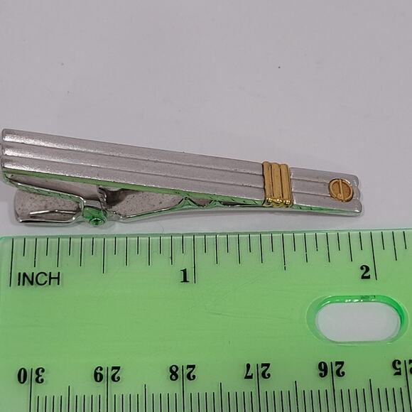 Dunhill Vintage Cufflinks Tie Clasp Clip Bar Set Silver Gold Striped Logo Box - Picture 14 of 16